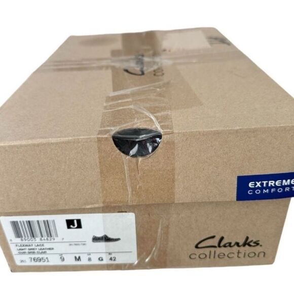 Clarks Flexway Lace Light Grey Leather Slip On Shoes Men’s Size 9 Medium - Picture 11 of 11